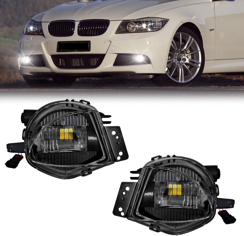BOXLIGHT LED Fog Lights Compatible With 2006 2007 2008 BMW E90 3 Series 323i/325i/325xi/330i/330xi/335i/335xi/328i/328xi Front Bumper Lamps Assembly Clear Lens Driver and Passenger Side - Image 1